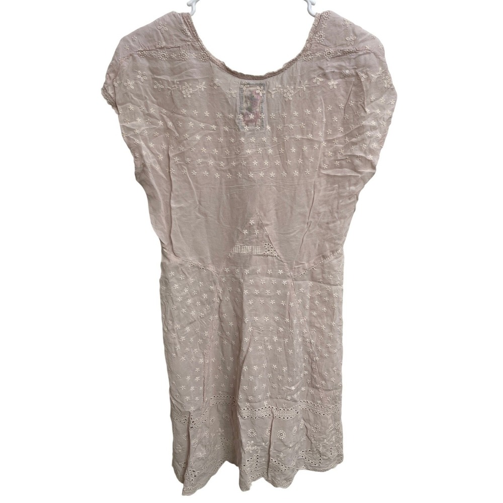 Johnny Was Cupro Embroidered Baby Pink Tunic Babydoll Top Boho Coquette Dainty S - Picture 3 of 3
